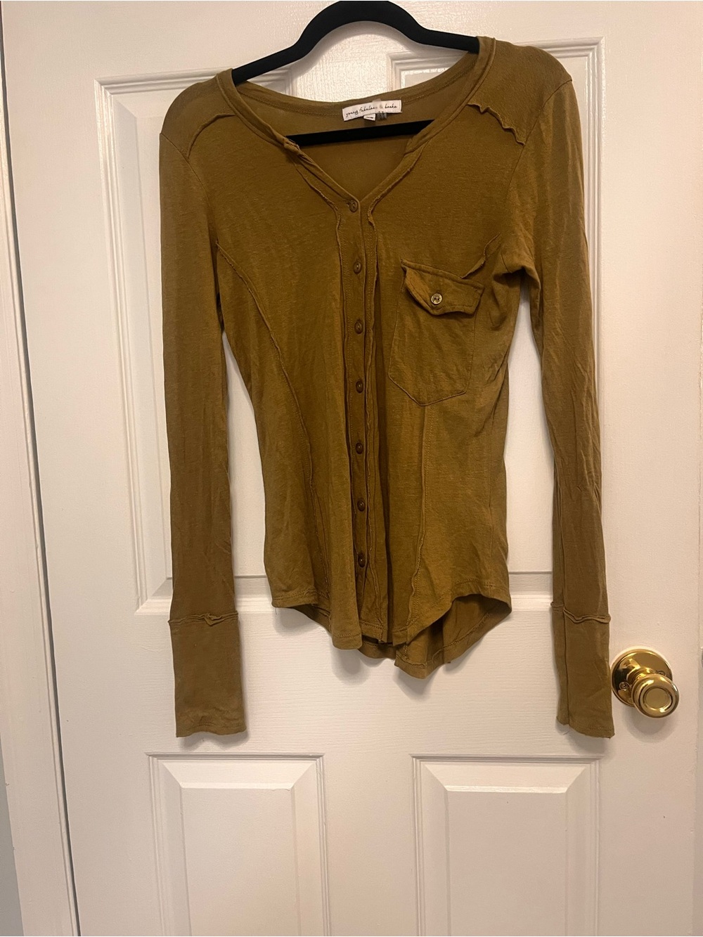 Young Fabulous & Broke Olive Green Button-Front Long Sleeve Top XS
